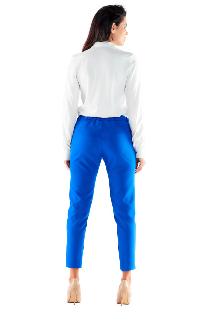 Spodnie damskie casualowe z kieszeniami elastyczna talia niebieskie